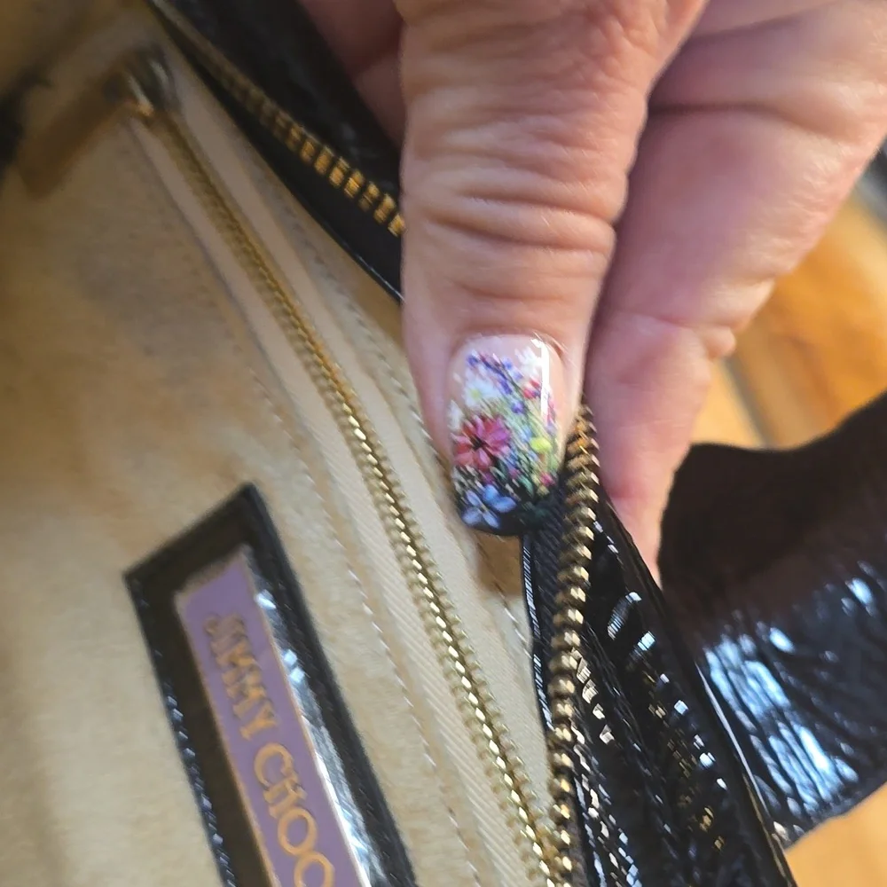 JIMMY CHOO TULITA  Crunch Black Patent  Leather Clutch/Wristlet - Picture 6 of 6